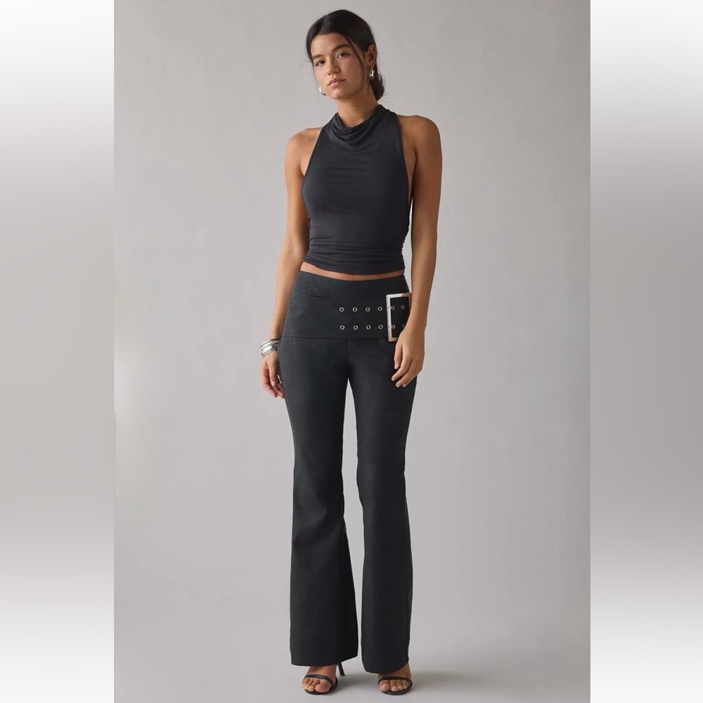 Urban Outfitters UO Tyra Wide Belted Mid-Rise Flare Leather Pants Black Size 10